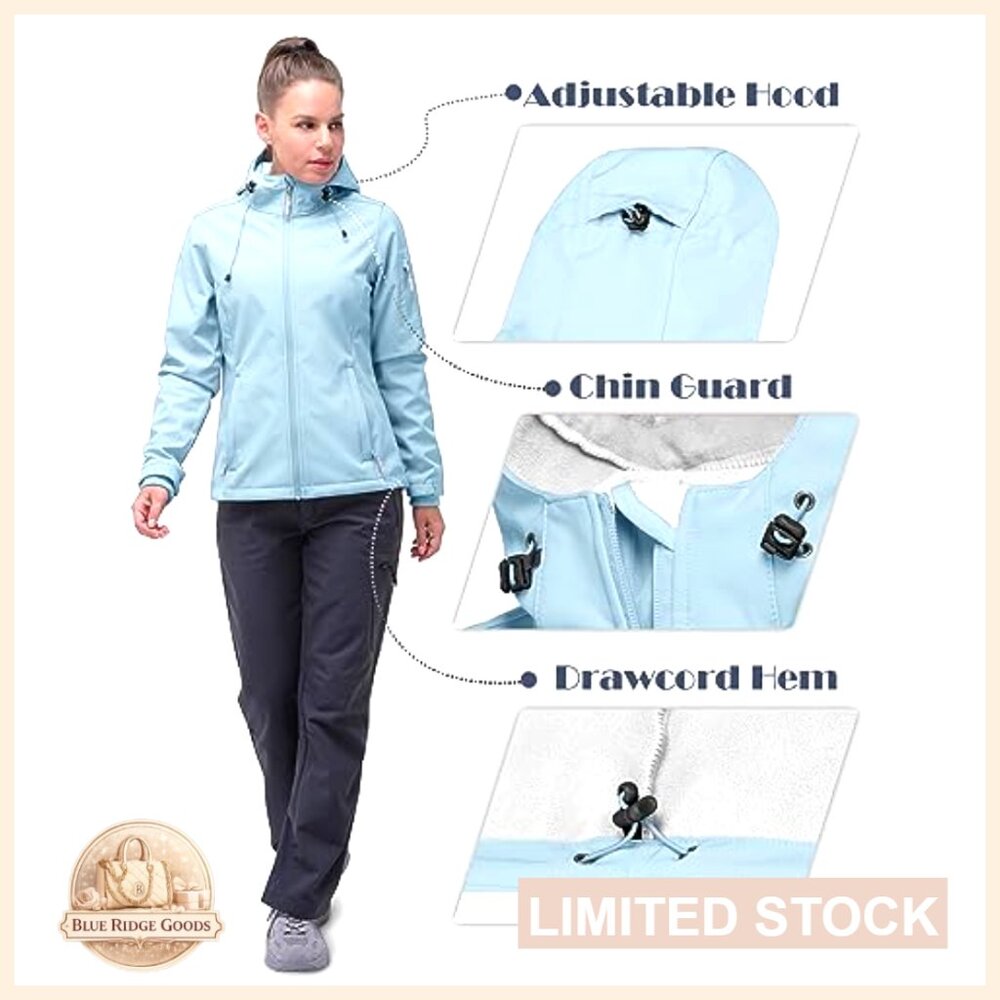 Fleece Lined Softshell Jacket Light Hooded Windpr… - image 5